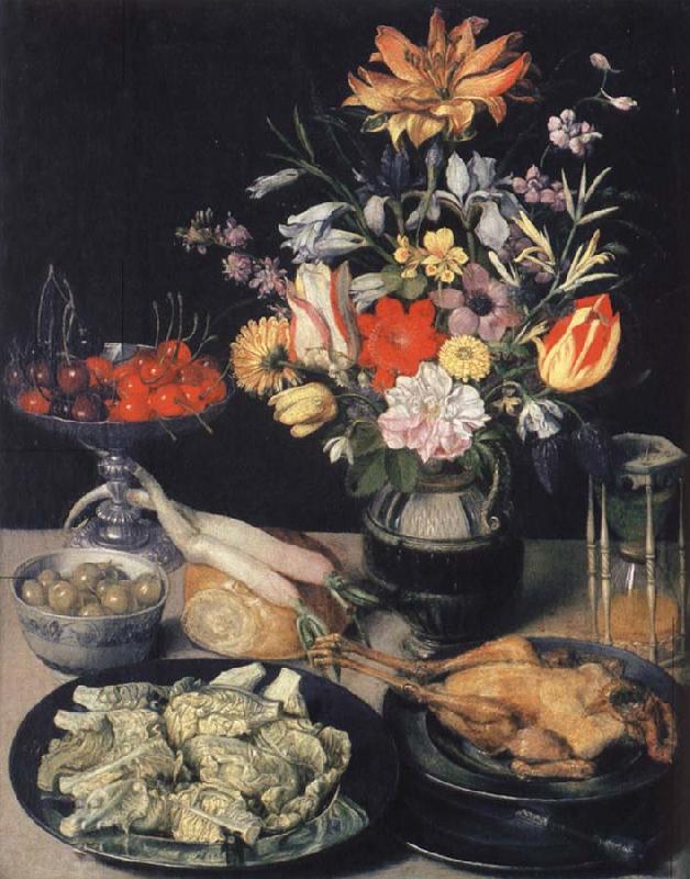 Georg Flegel Style life table with flowers, Essuaren and Studenglas oil painting image